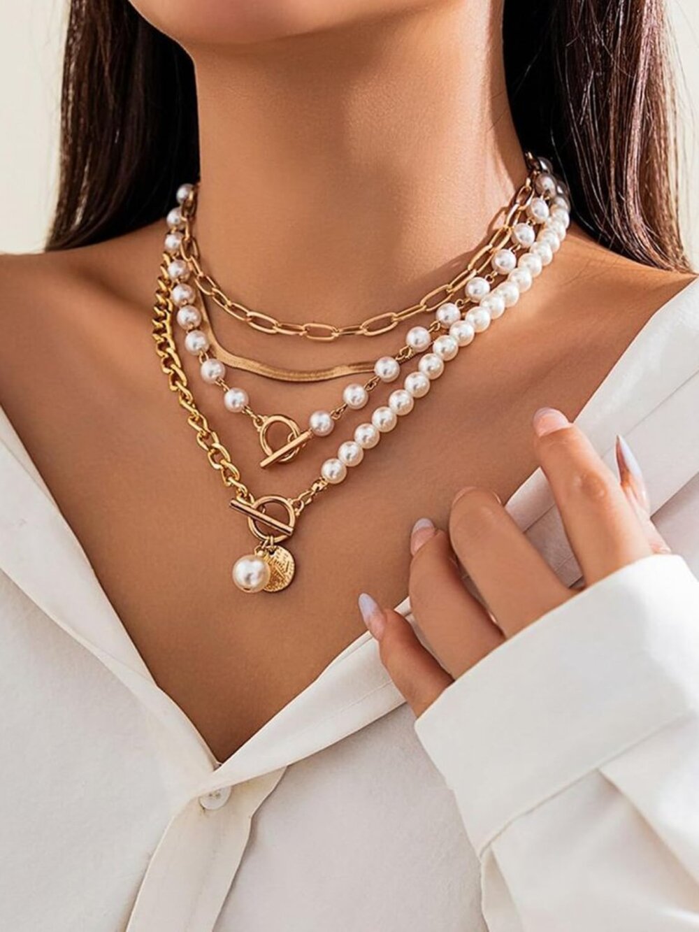 Gold Layered Necklaces for Women Chunky Layered Gold Necklaces Stacked Paperclip - Picture 3 of 8